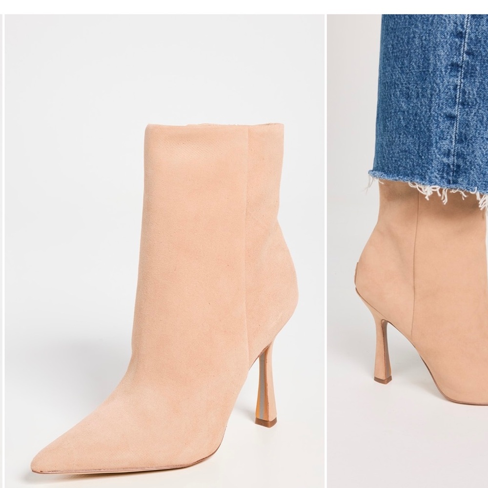 Tan Suede Heeled Boots with Pointed Toe